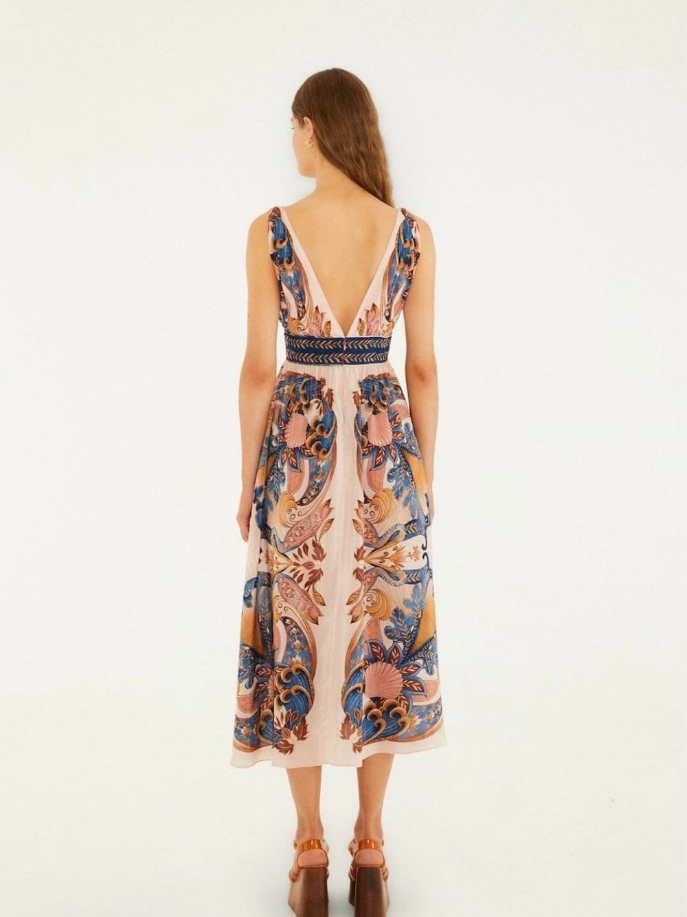 FARM Rio Garden Scarf Soft Pink V Neck Midi Dress L NWT - Picture 3 of 5